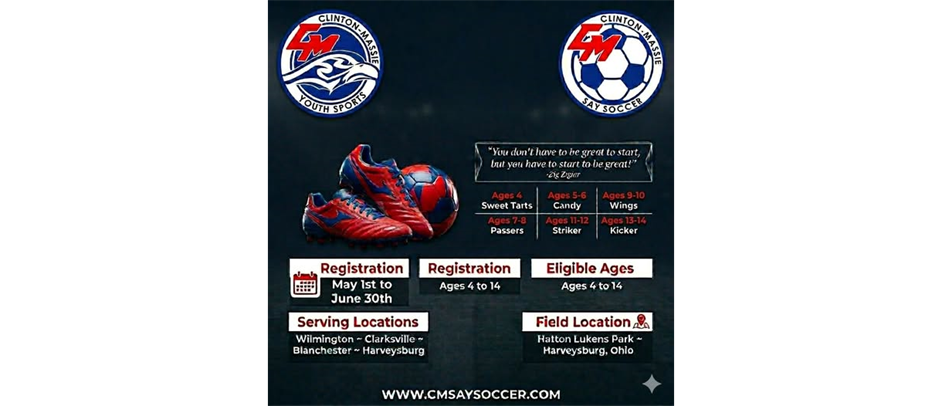 CM SAY Soccer Registration NOW OPEN!